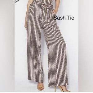 Express Wide Leg High Waisted Striped Pants with Sash Tie Brown, Black, & Pink